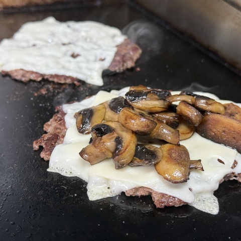 The Mushroom Double Swiss Smashburger in progress
