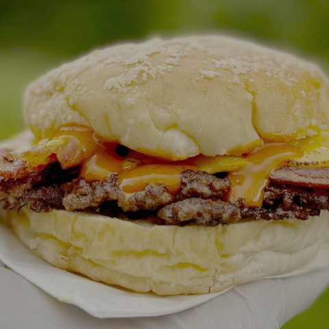Double Smashburger with bacon and Melinda's Ghost Chilli sauce