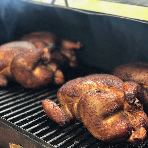 Chickens in the smoker